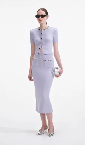 Lilac Embellished Knit Midi Skirt