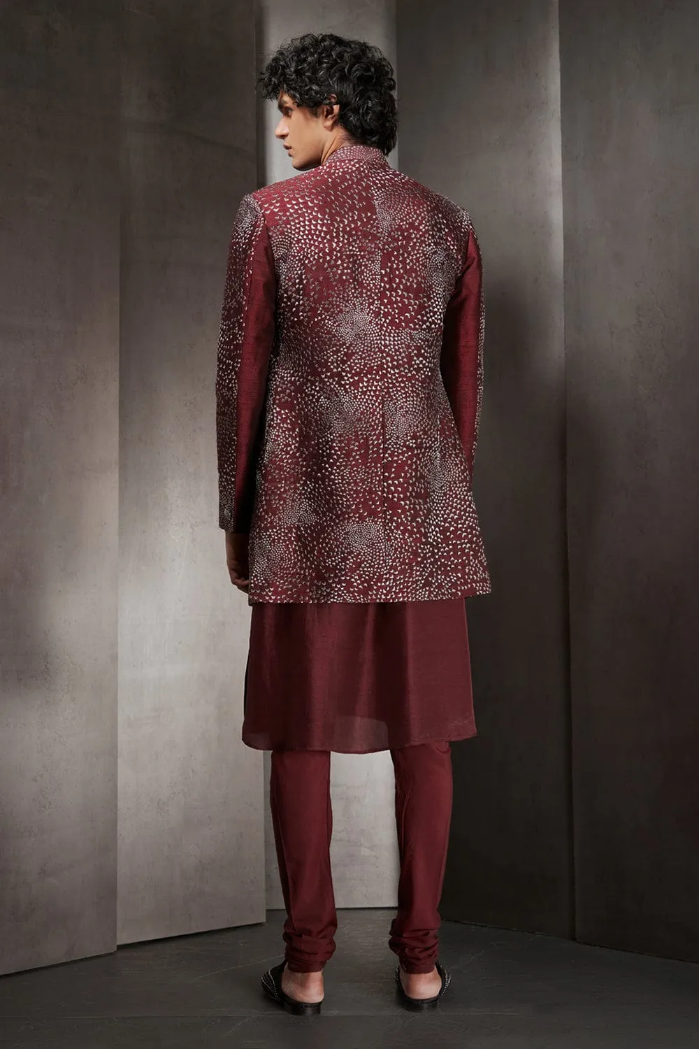 Maroon Mosaic Embroidered Long Bandgala