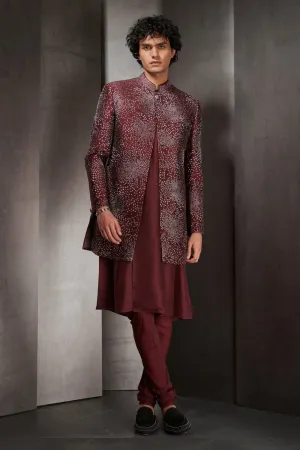 Maroon Mosaic Embroidered Long Bandgala
