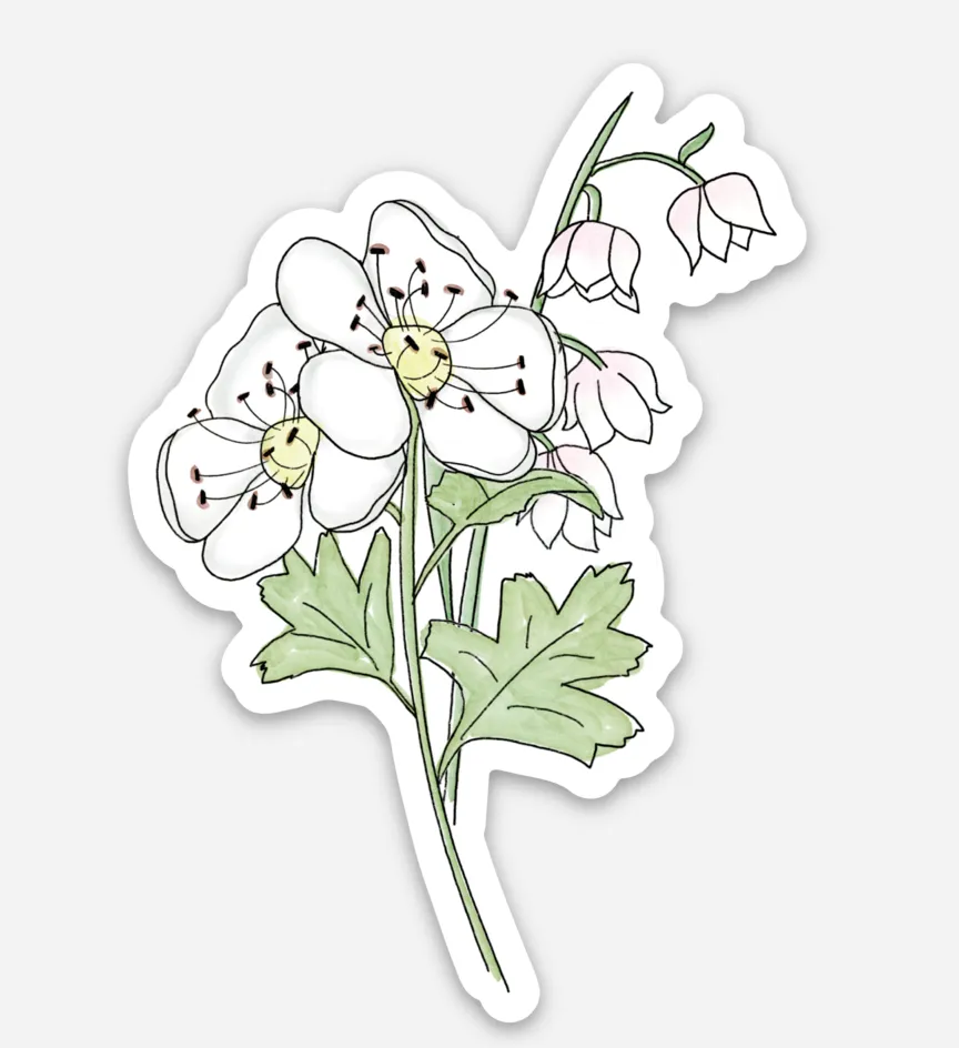 May Birth Flower Sticker: Hawthorn and Lily of the Valley