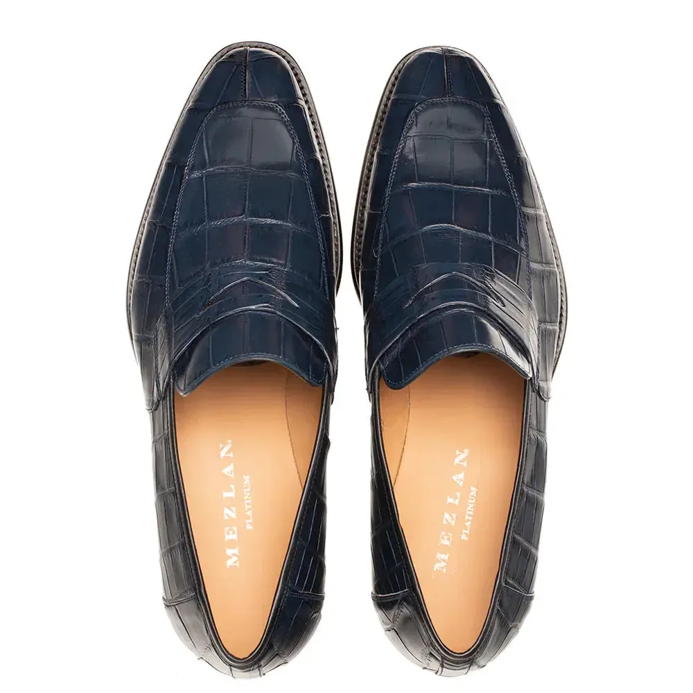Mezlan Piccolo 4954-J Blue Genuine Alligator Penny Loafers