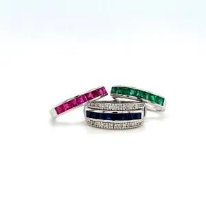 Multi Colour Stones and Diamond Changeable Ring in 14K White Gold - KGR 16688