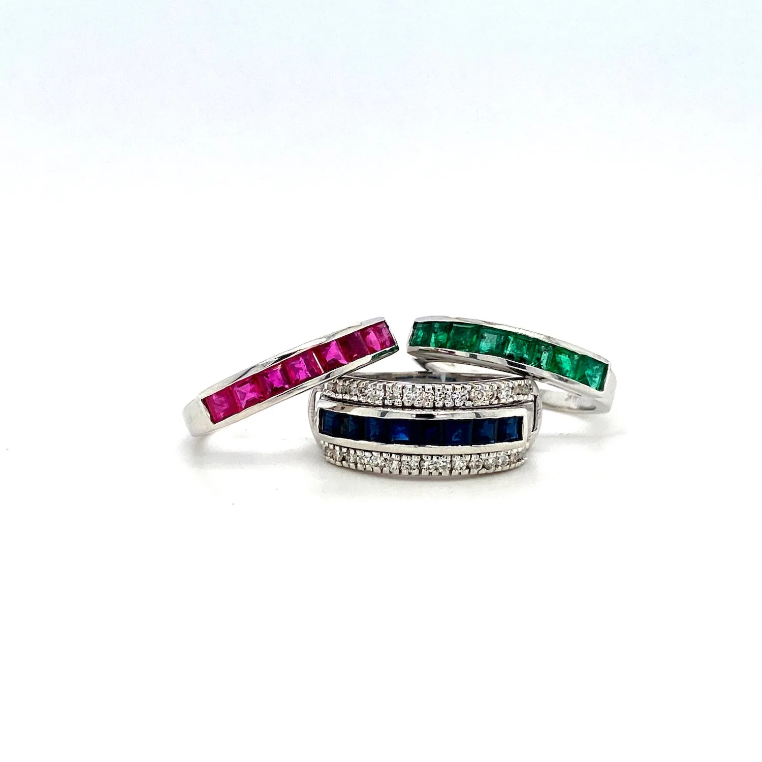 Multi Colour Stones and Diamond Changeable Ring in 14K White Gold - KGR 16688