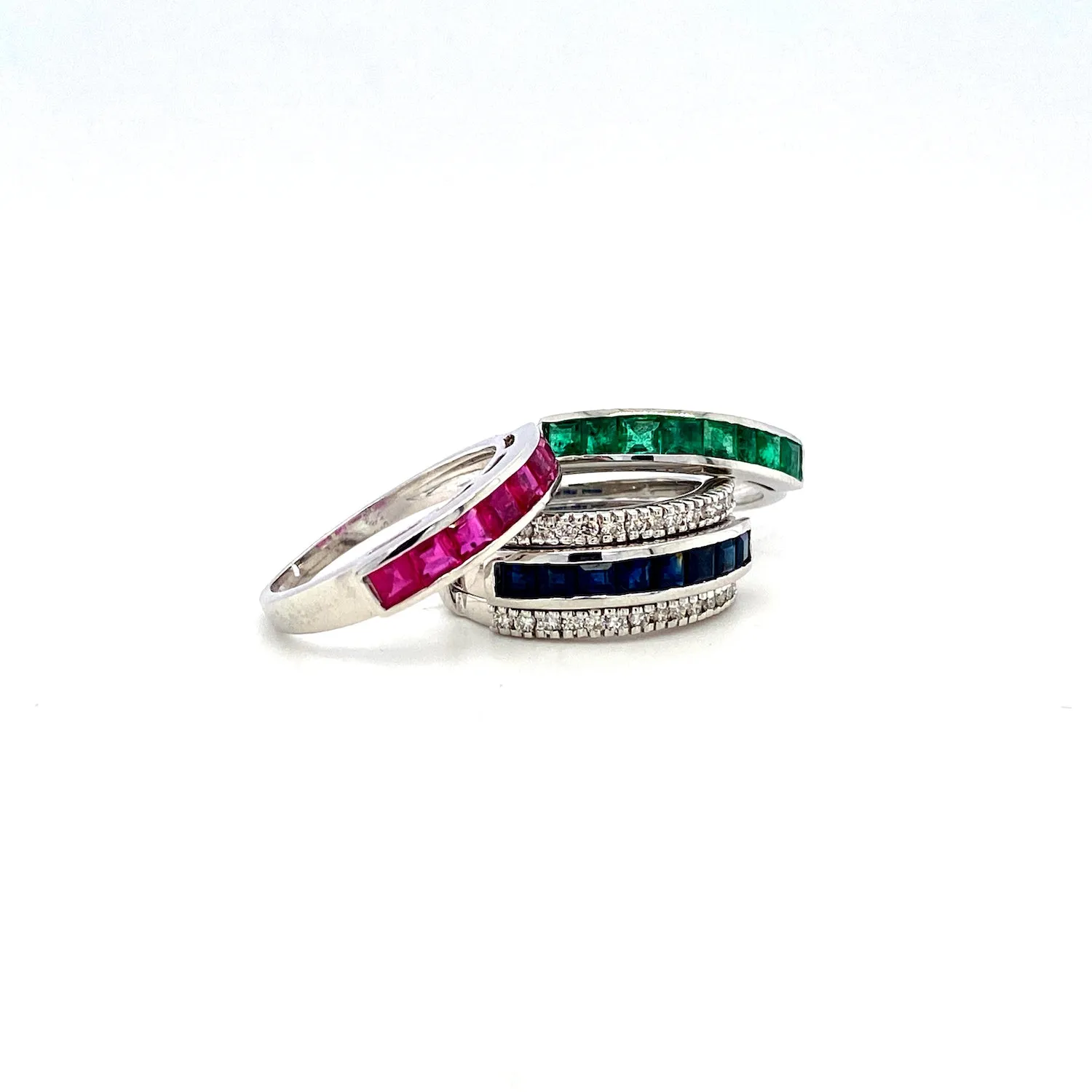 Multi Colour Stones and Diamond Changeable Ring in 14K White Gold - KGR 16688