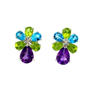 Multi Colour Stones Earring in .925 Sterling Silver KST - 52375