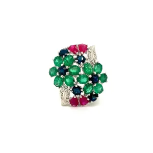Multi Colour Stones Ring in .925 Sterling Silver - KSR 18884