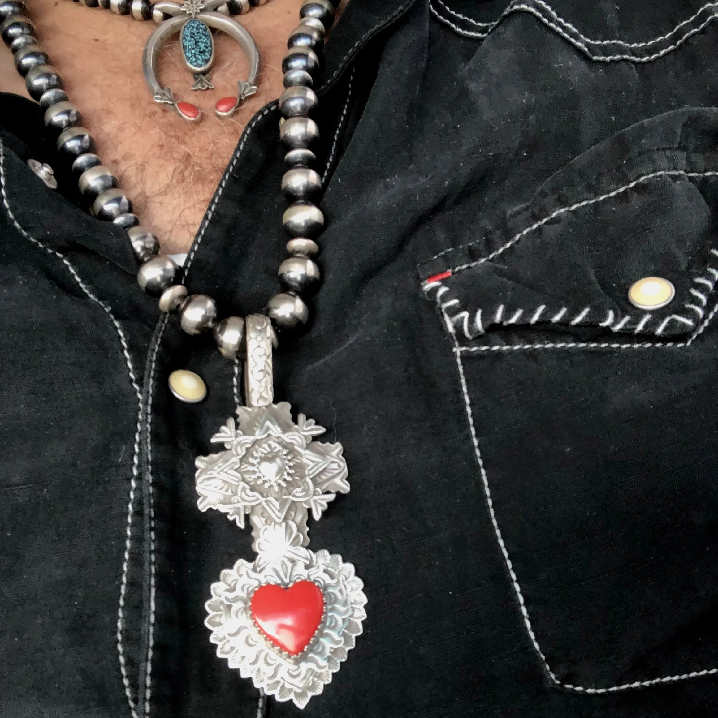 Multi Layer Cross Rosarita Heart Pendant