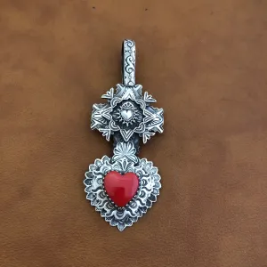 Multi Layer Cross Rosarita Heart Pendant