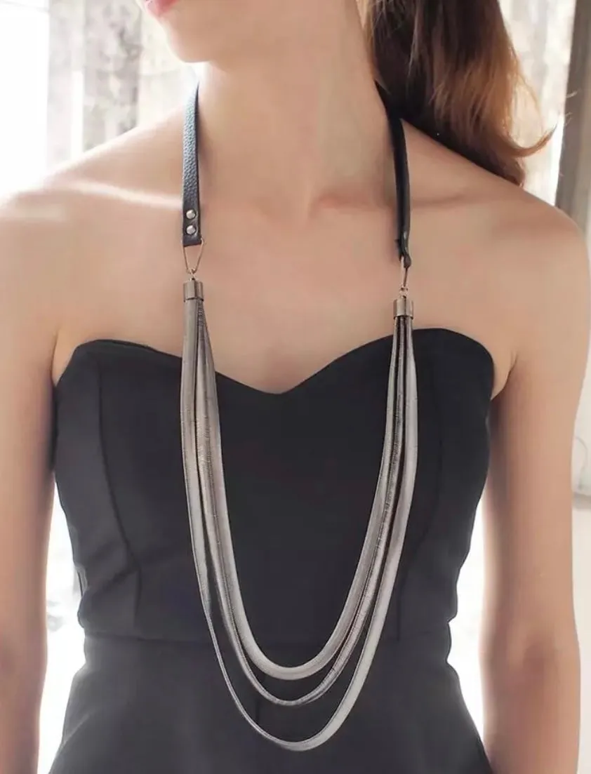 multi layer silver necklace