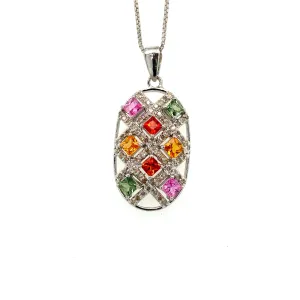 Multi Sapphire Pendant in .925 Sterling Silver - KSP 32654