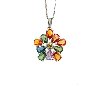 Multi Sapphire Pendant in .925 Sterling Silver - KSP 35988