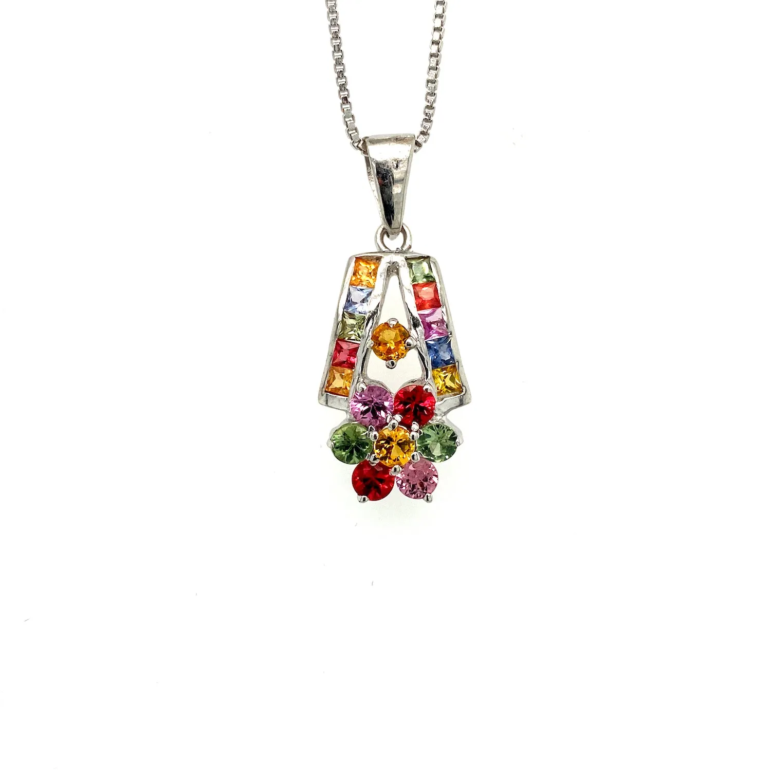 Multi Sapphire Pendant in .925 Sterling Silver - KSP 36817