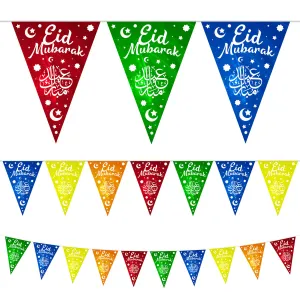 Multicolour Eid Mubarak Plastic Triangle Bunting