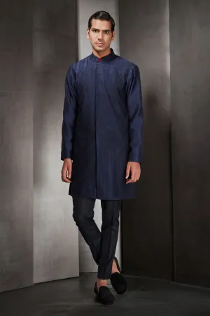 Navy Embroidered Silk Sherwani