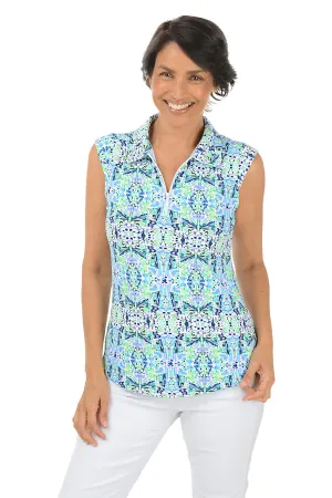 Navy Ridley Aztec Sleeveless UPF50  Polo Top