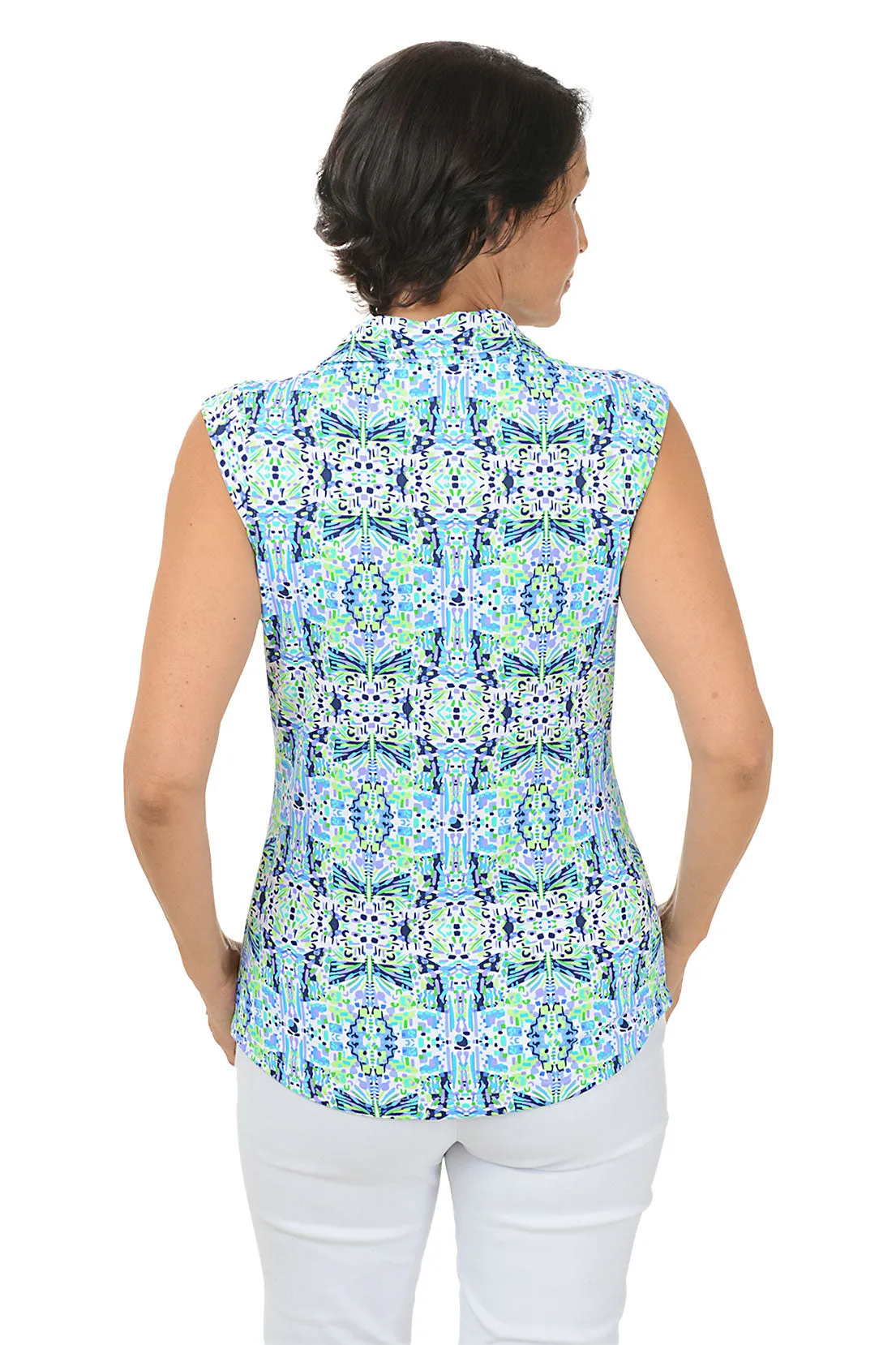 Navy Ridley Aztec Sleeveless UPF50  Polo Top