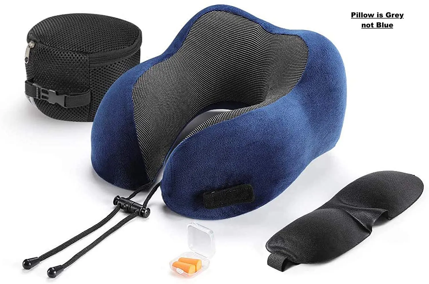 New Compact Premium Quality Travel Pillow & Eye Mask with Carry Bag! The Perfect Travel Partner! Grey Not Blue!