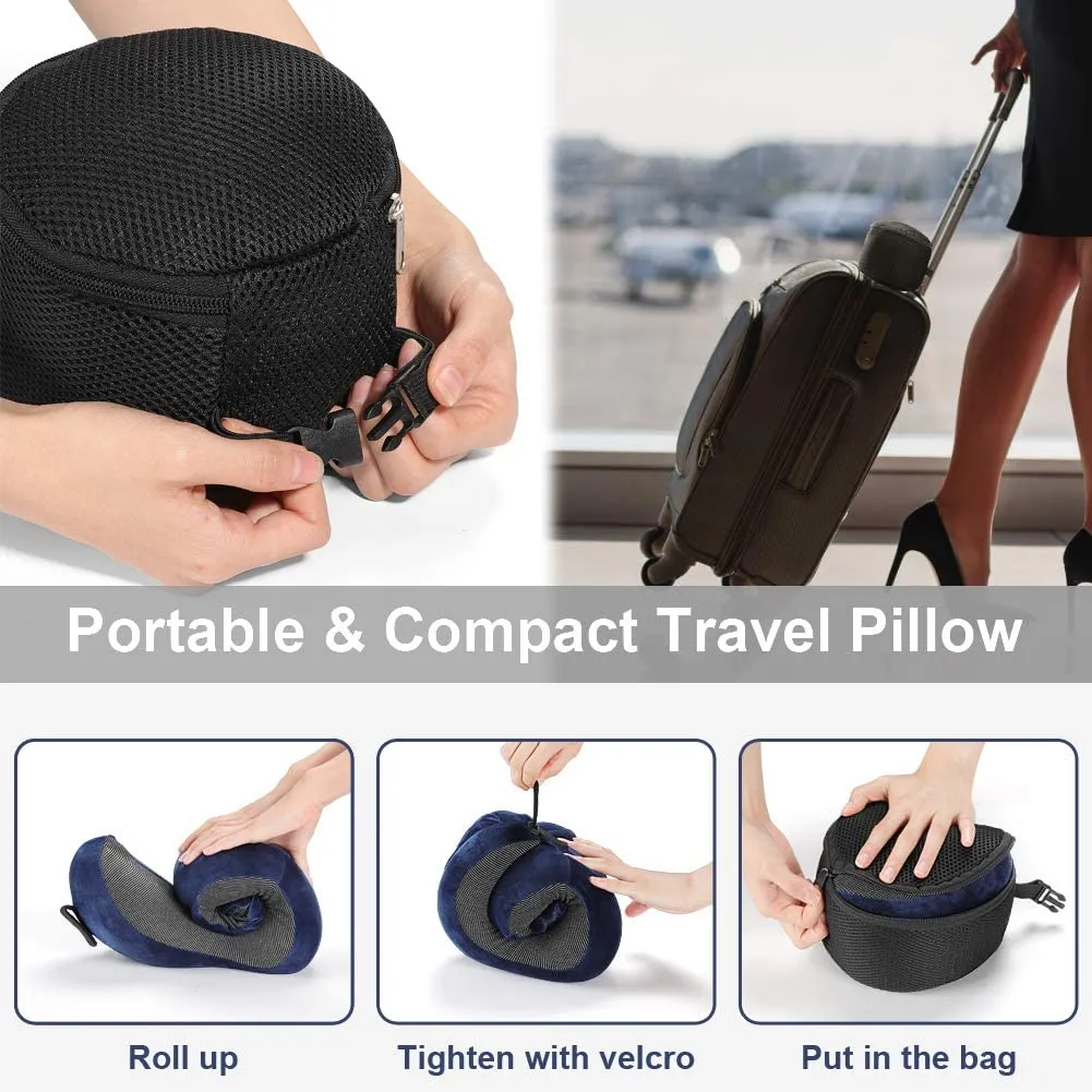 New Compact Premium Quality Travel Pillow & Eye Mask with Carry Bag! The Perfect Travel Partner! Grey Not Blue!