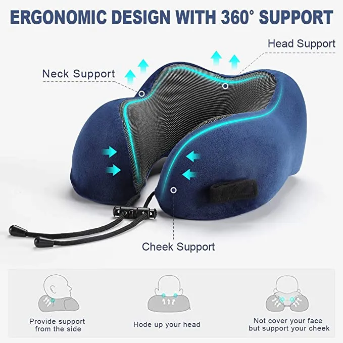 New Compact Premium Quality Travel Pillow & Eye Mask with Carry Bag! The Perfect Travel Partner! Grey Not Blue!