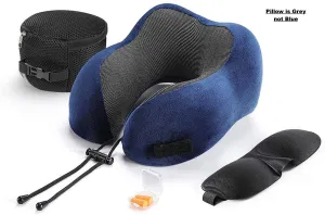 New Compact Premium Quality Travel Pillow & Eye Mask with Carry Bag! The Perfect Travel Partner! Grey Not Blue!