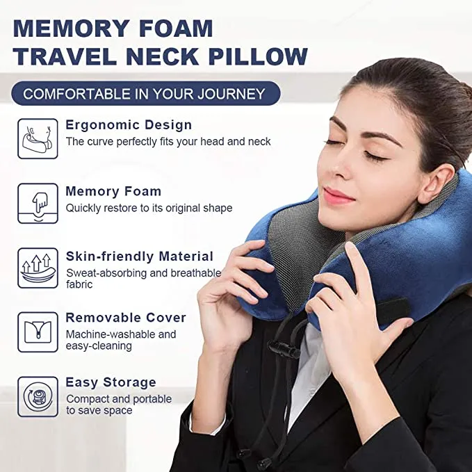 New Compact Premium Quality Travel Pillow & Eye Mask with Carry Bag! The Perfect Travel Partner! Grey Not Blue!