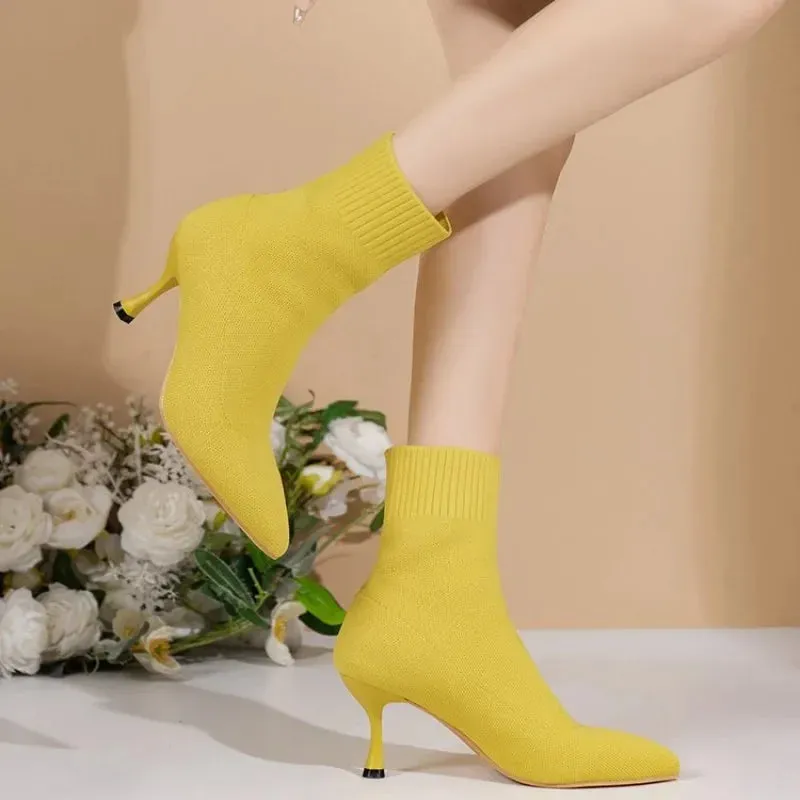 New Fashion Women's Ankle Boots Pointed High Heels Thin High Heels Soft Shoes Overboots Purple Black Red Comfortable Shoes