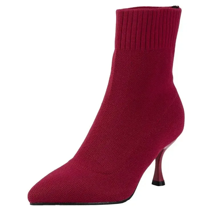 New Fashion Women's Ankle Boots Pointed High Heels Thin High Heels Soft Shoes Overboots Purple Black Red Comfortable Shoes