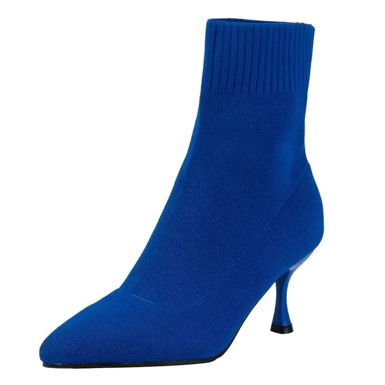 New Fashion Women's Ankle Boots Pointed High Heels Thin High Heels Soft Shoes Overboots Purple Black Red Comfortable Shoes