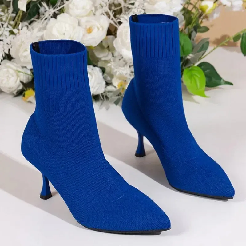 New Fashion Women's Ankle Boots Pointed High Heels Thin High Heels Soft Shoes Overboots Purple Black Red Comfortable Shoes