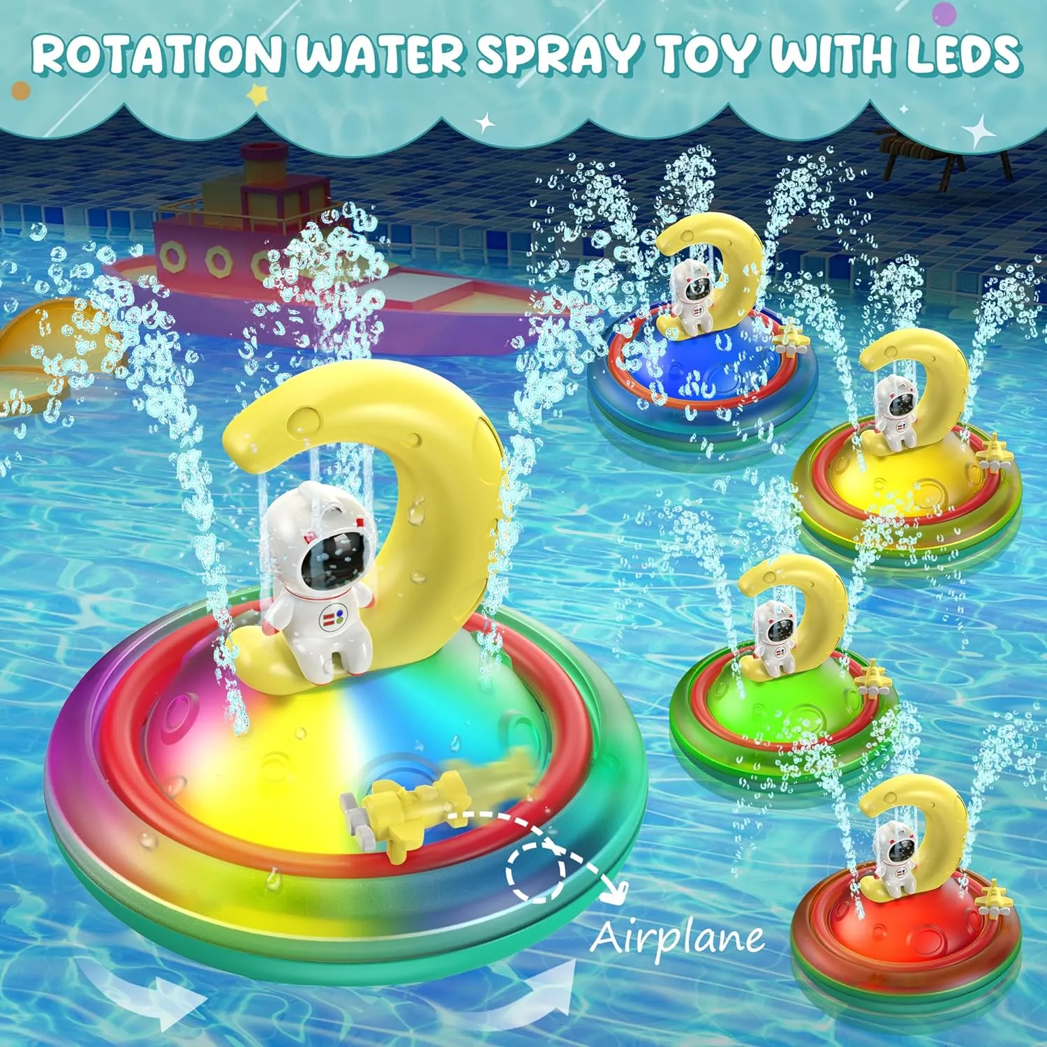 New in box! Astronaut Moon Baby Bath Toys for Toddlers, Spray Water Toy Rotation Baby Light up Bath Toys, Automatic Induction Sprinkler Shower Toys with LED, Ages 1 & Up