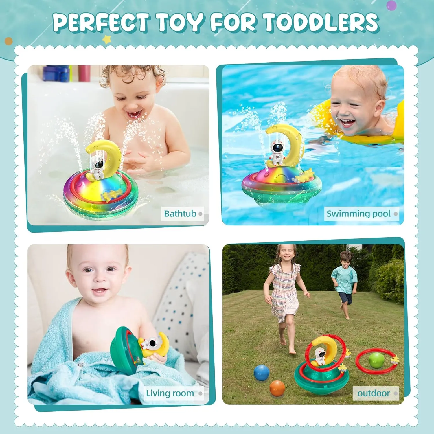 New in box! Astronaut Moon Baby Bath Toys for Toddlers, Spray Water Toy Rotation Baby Light up Bath Toys, Automatic Induction Sprinkler Shower Toys with LED, Ages 1 & Up