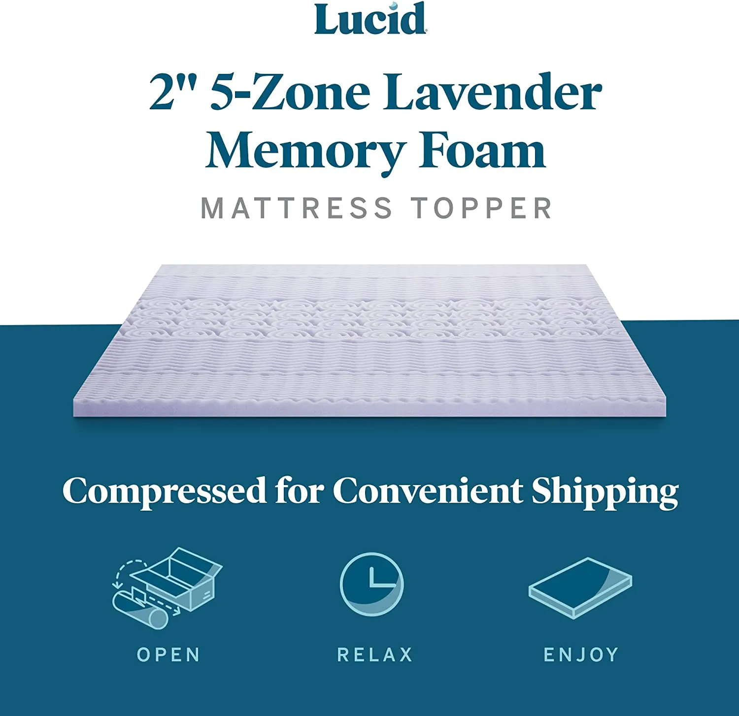 New LUCID 2 Inch 5 Zone Lavender Memory Foam Mattress Topper – Calming Lavender – Targeted Convoluted Comfort Zones, Twin (LU20TT30ZT) Retail $86 