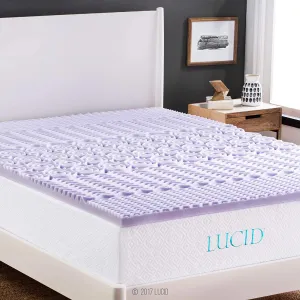 New LUCID 2 Inch 5 Zone Lavender Memory Foam Mattress Topper – Calming Lavender – Targeted Convoluted Comfort Zones, Twin (LU20TT30ZT) Retail $86 