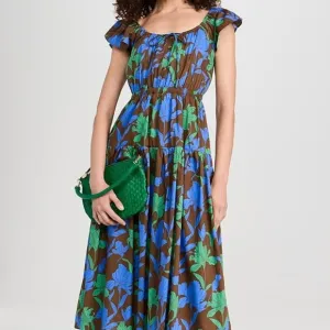 New Moon River Button Front Ruffle Midi Dress  Button Front Ruffle Midi Dress L