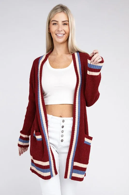 Nuvi Apparel Open cardigan with contrast trim