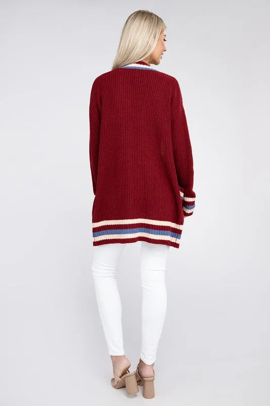 Nuvi Apparel Open cardigan with contrast trim