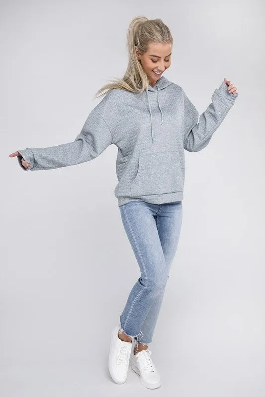 Nuvi Apparel Textured Pocket Drawstring Hoodie