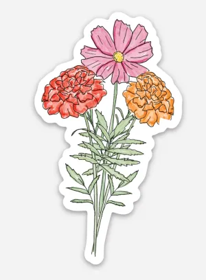 October Birth Flower Sticker: Marigold and Cosmos