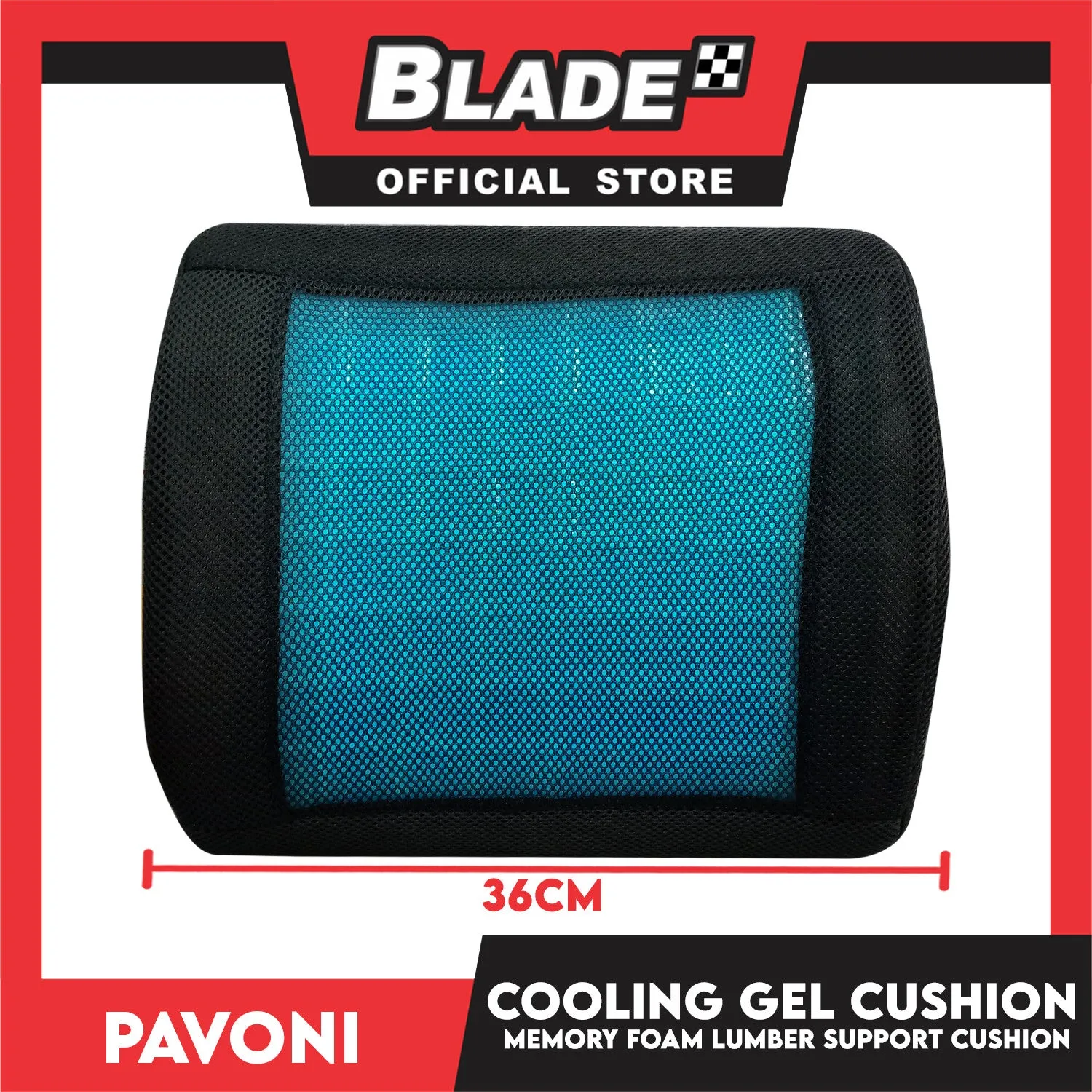 Pavoni Memory Foam Car Seat Lumbar Support Cushion with Cooling Gel