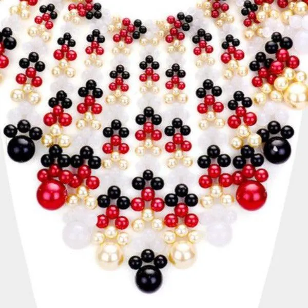 Pearl Bubble Red Black Cream Collar Statement Necklace Set