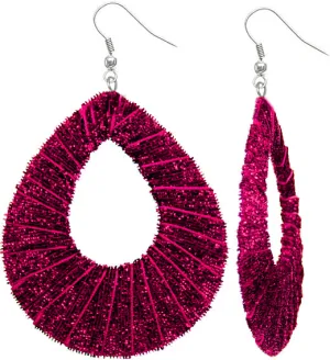 Pink Glitter Fabric Teardrop Earrings