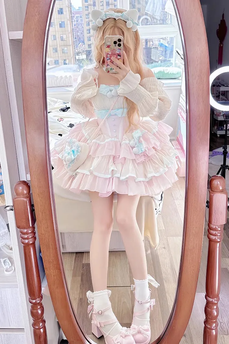 Pink Multi-layer Ruffle Bowknot Sweet Princess Lolita Tiered Dress