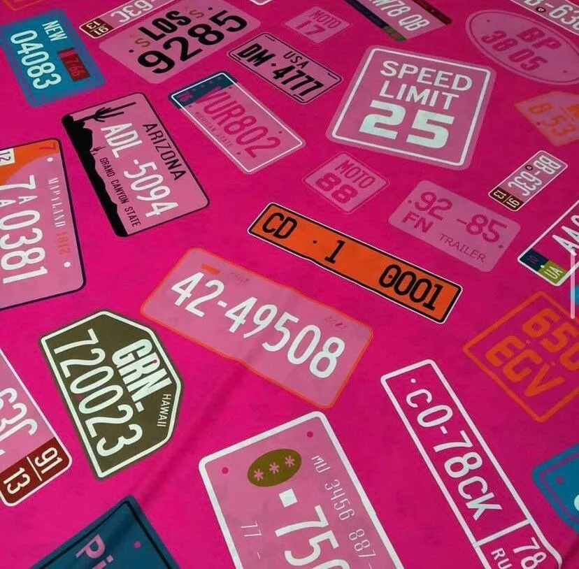 Pink Number Plate Pattern Fabric - Decorative Textile for Crafts