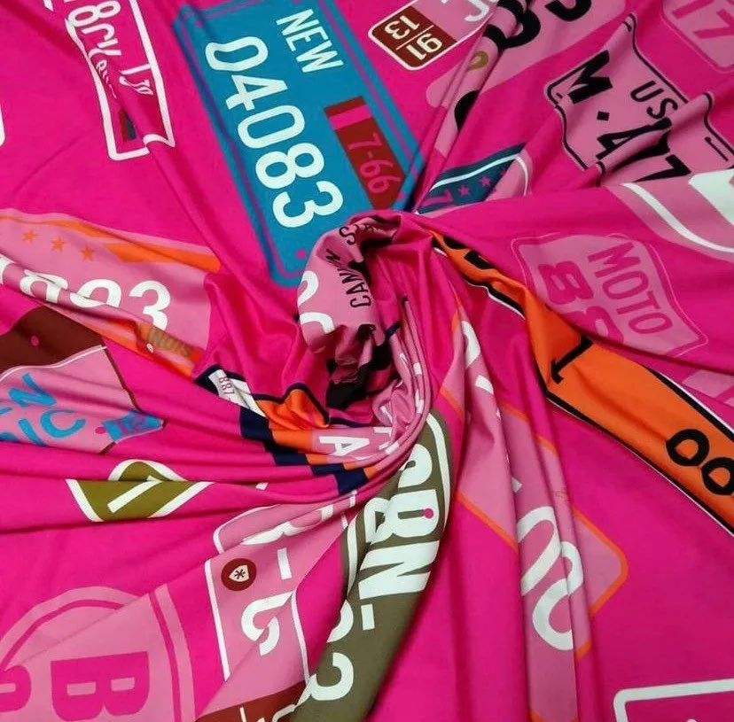 Pink Number Plate Pattern Fabric - Decorative Textile for Crafts