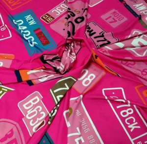 Pink Number Plate Pattern Fabric - Decorative Textile for Crafts