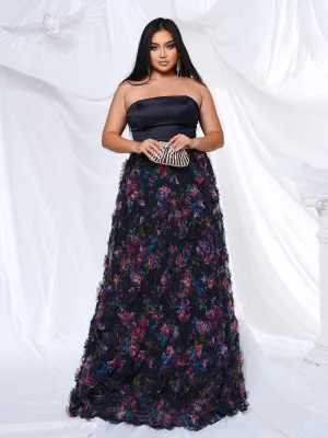 Plus Strapless Sleeveless Floral Tulle Dress PRH30943