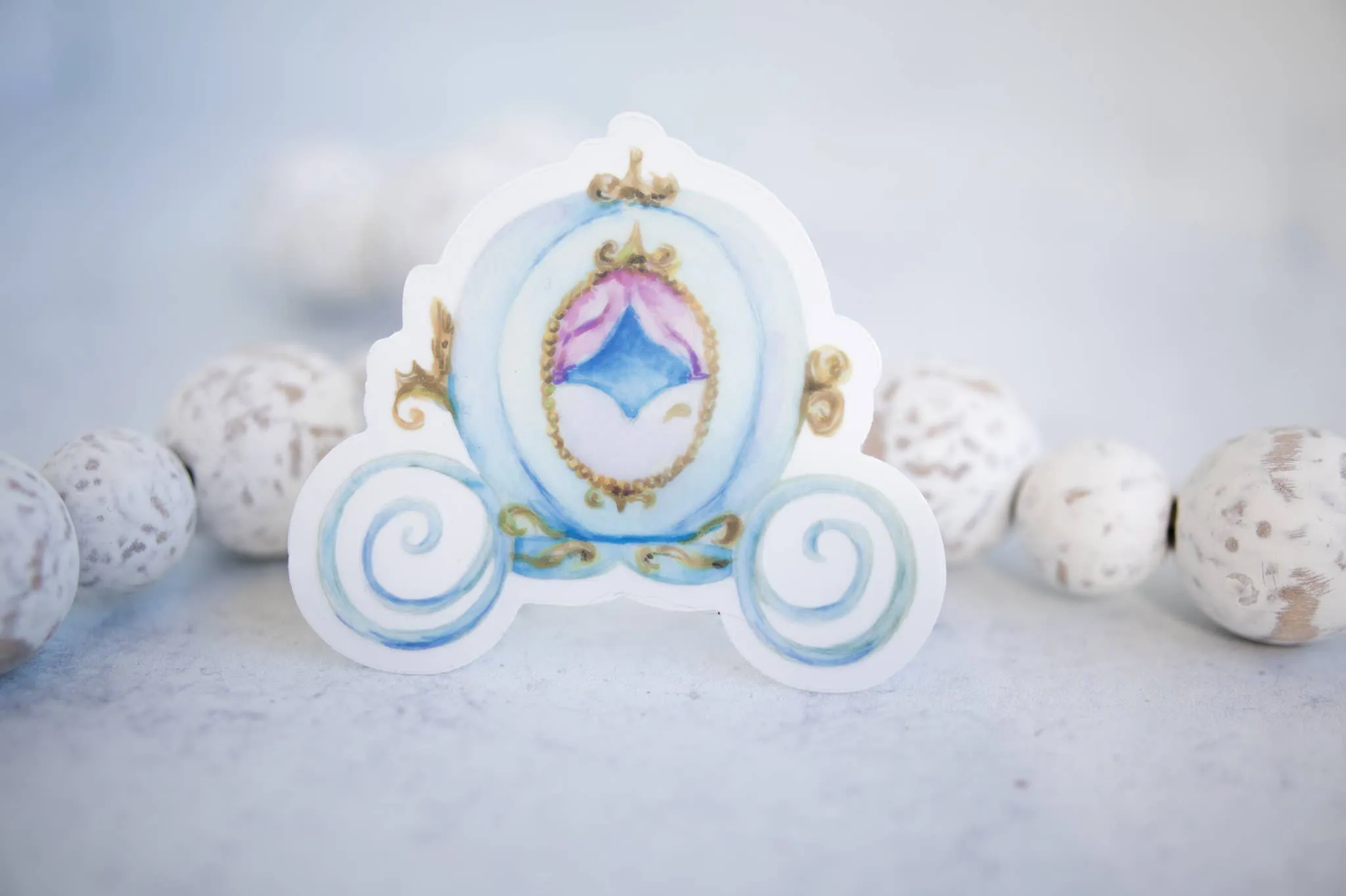 Princess Carriage,  Sticker Vinyl Sticker, 3x3 in.