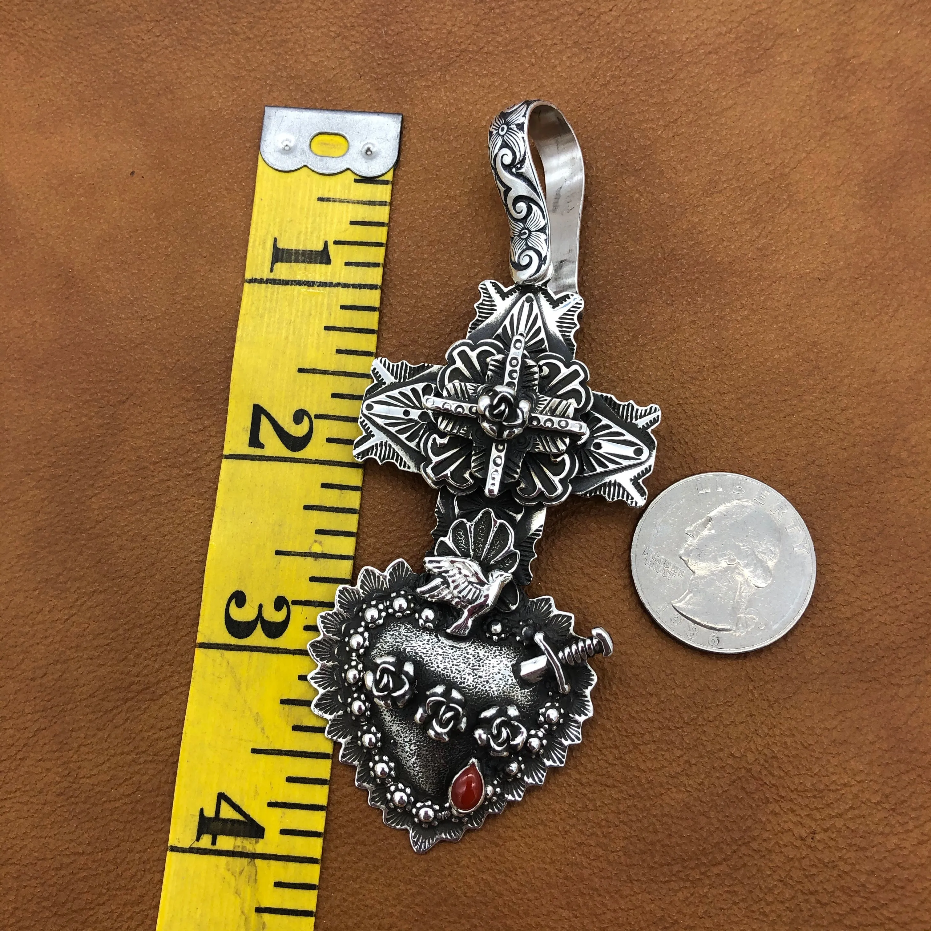 PTH57 Multi Layer Cross Heart with Sword Pendant