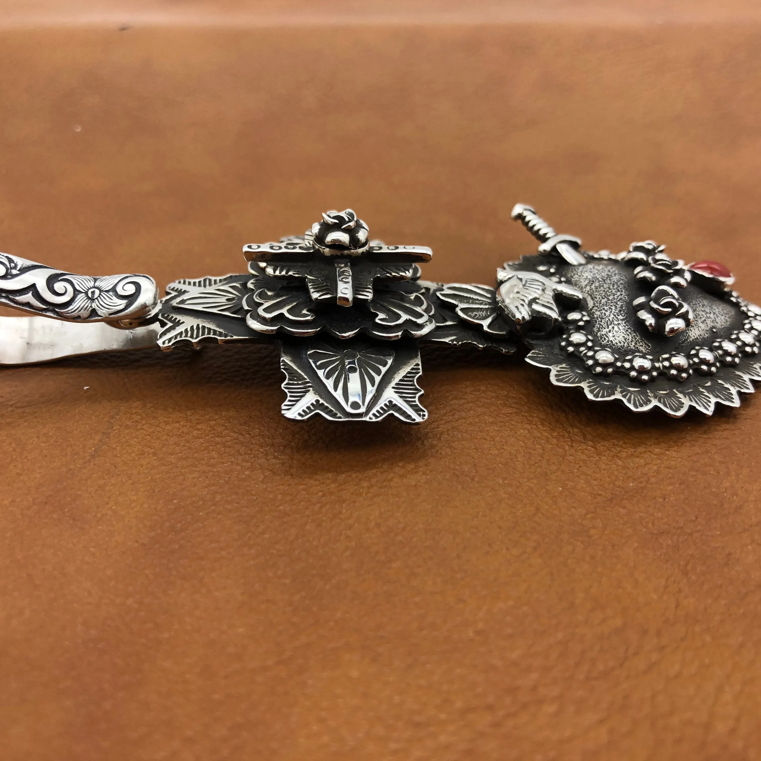 PTH57 Multi Layer Cross Heart with Sword Pendant