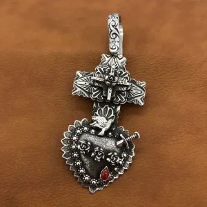 PTH57 Multi Layer Cross Heart with Sword Pendant